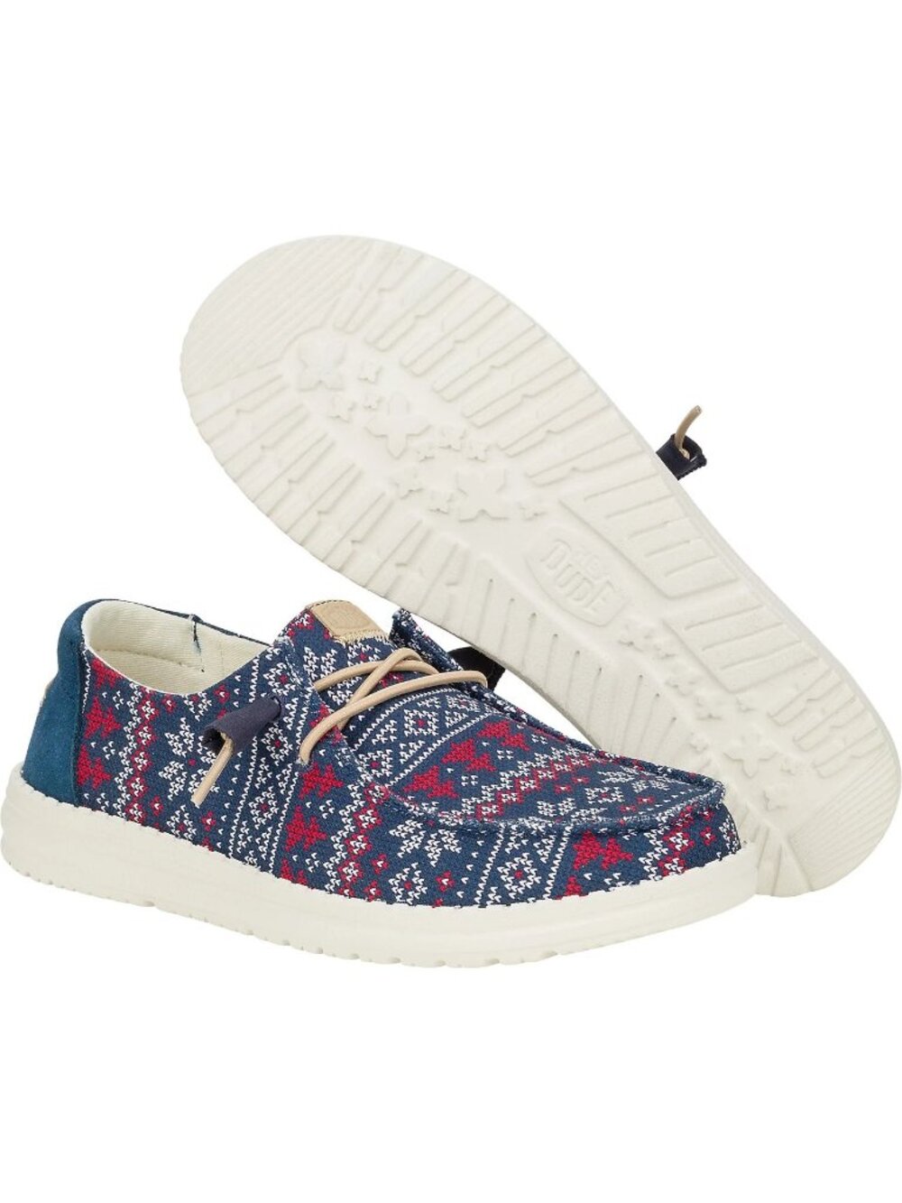 Hey Dude Wendy Winter Navy Ugly Sweater Fairisle Size 6 Slip On Shoes Women’s